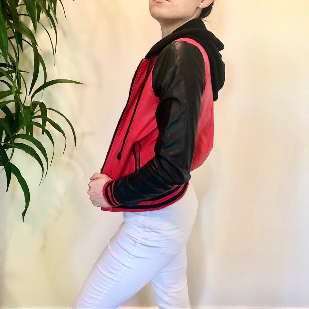 Red and Black Stripe Bomber Jacket